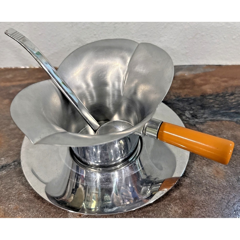 Vintage Chase Lotus Gravy Sauce Server Bakelite Handle w Ladle MCM USA